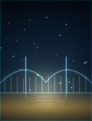 Transformação digital — ponte luminosa sobre um horizonte ao amanhecer